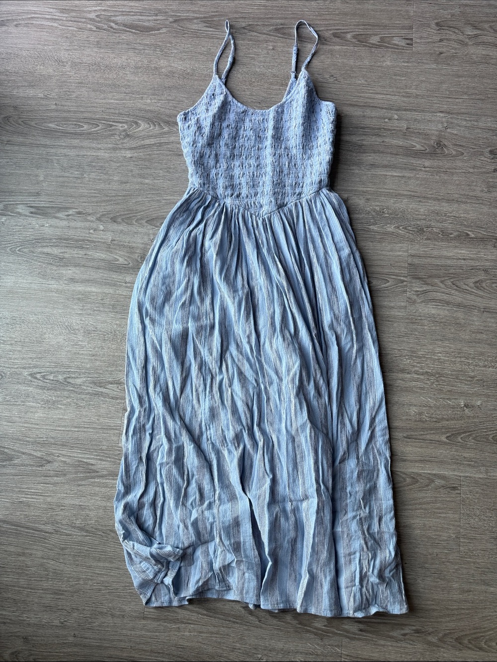 aerie Light Blue Striped Smocked Maxi Dress
